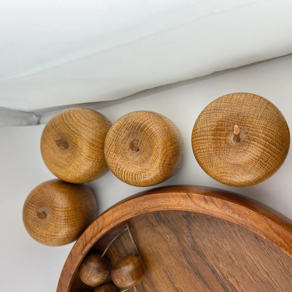 Vintage Wooden Fruit Bowl Set Hand Carved Wood Apples Pear Banana‎ Cherries